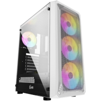 Корпус Powercase Mistral Z4 Mesh LED (CMIZW-L4); ATX; Midi-Tower; боковое закалённое стекло; 4х120 мм, RGB подсветка; без БП; белый