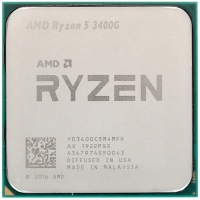 APU sAM4 AMD Ryzen 5 3400G Tray (YD3400C5M4MFH) (3.7-4.2GHz, Raven Ridge, 4C/8T, L2: 2MB, L3: 4MB, Radeon RX Vega 11 (704 Shader cores, 1250MHz), 12nm